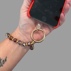 Elegant Gold and Brown Beaded Bracelet Keychain